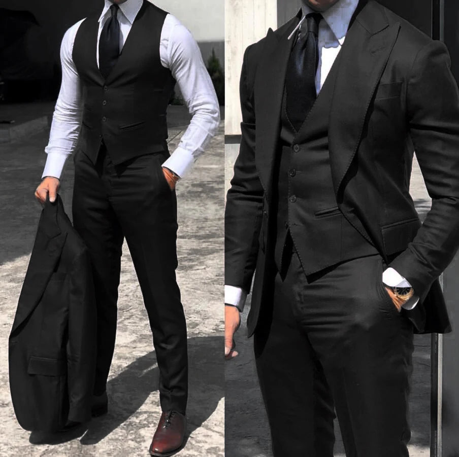 Classy Wedding Tuxedos Suits Slim Fit Bridegroom For Men 3 Pieces Groomsmen Suit Male Cheap Formal Business (Jacket+Vest+Pants)