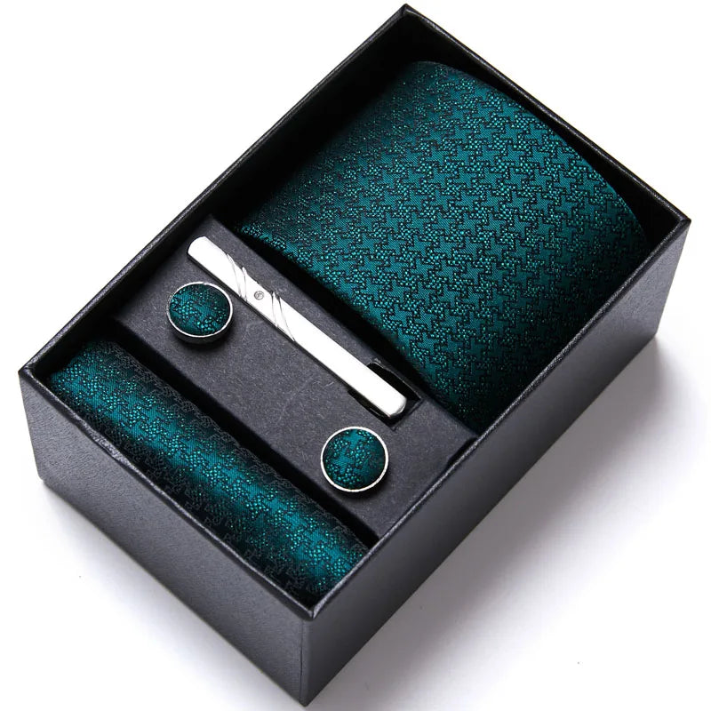 Jacquard Fashion Brand Tie Pocket Squares Set For Men Tie Handkerchief  Cufflink Necktie Gift Box Fit Wedding Holiday Workplace