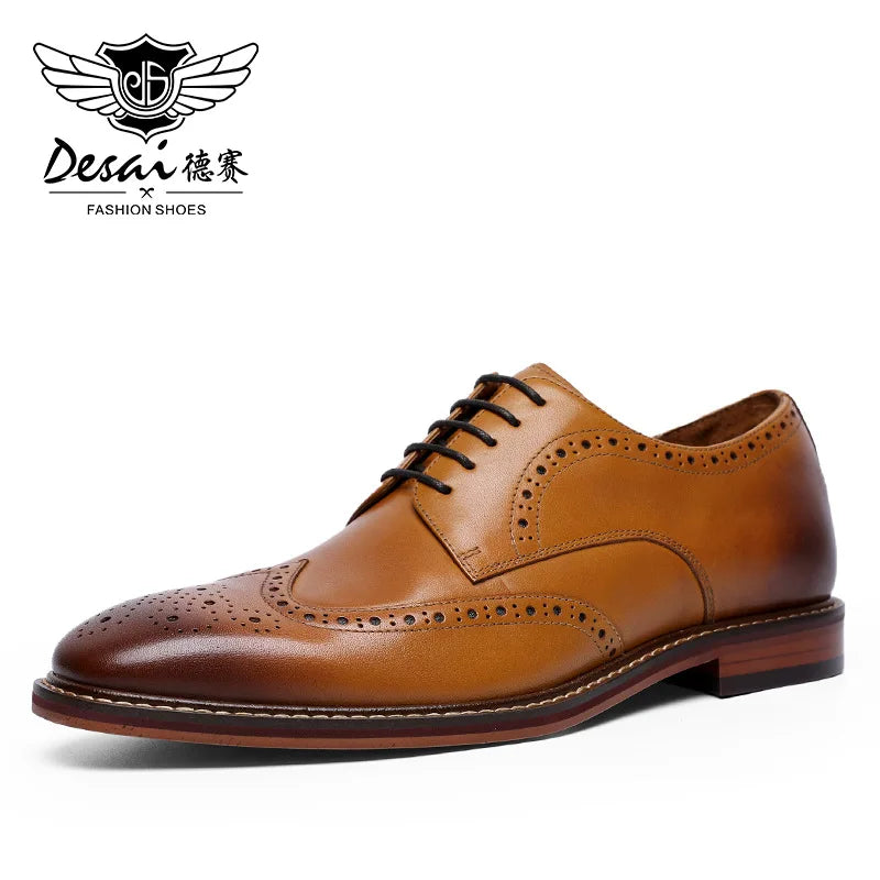 DESAI Men Shoes Mens Genuine Leather Business Dress Retro Gentleman Formal Carved Brogue Formal Shoes Men High Quality Gifts