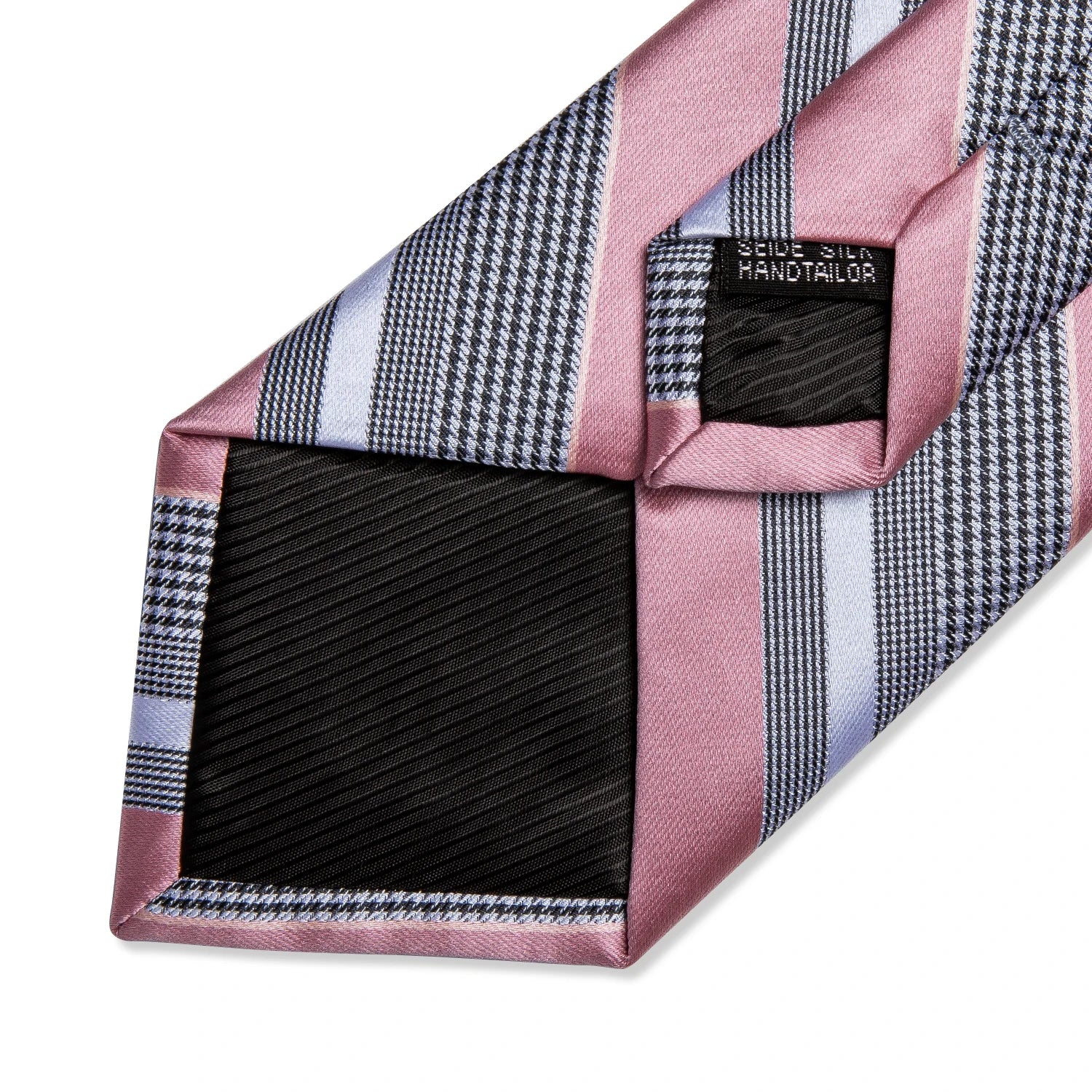 Pink blue Striped Men's Ties Business Wedding Neck Tie Pocket Square Cufflinks Tie Ring Men's Gift Gravata DiBanGu