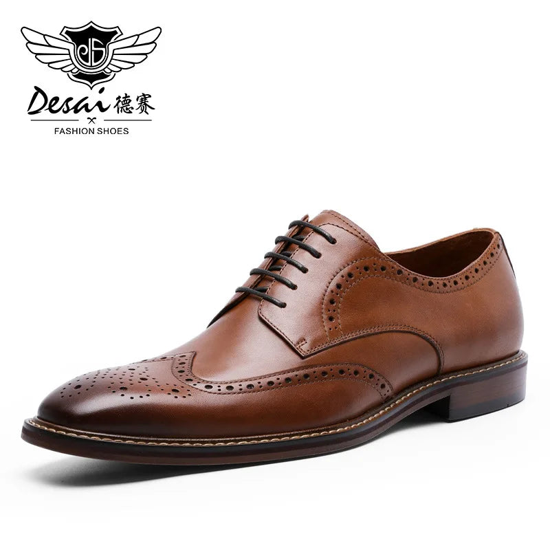 DESAI Men Shoes Mens Genuine Leather Business Dress Retro Gentleman Formal Carved Brogue Formal Shoes Men High Quality Gifts