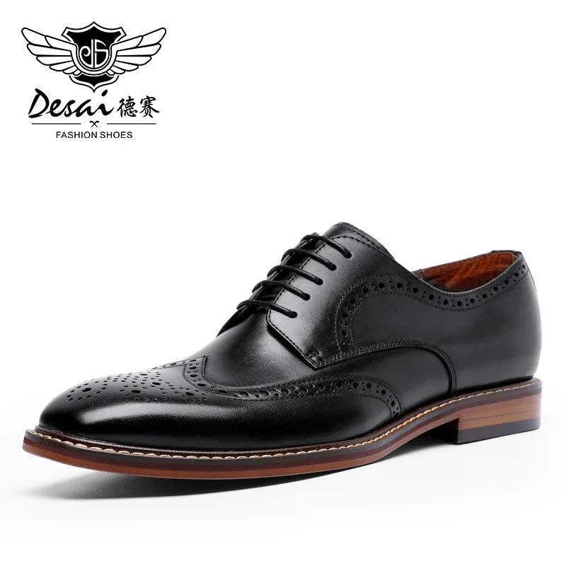 DESAI Men Shoes Mens Genuine Leather Business Dress Retro Gentleman Formal Carved Brogue Formal Shoes Men High Quality Gifts