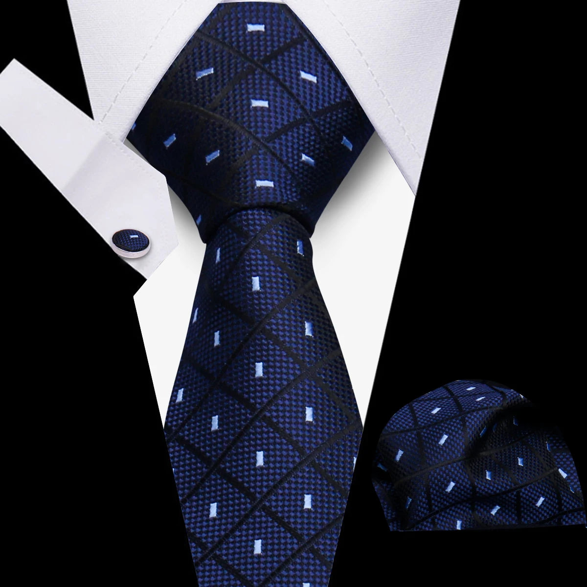 Tie Man Luxury Business Neck Tie For Mens Cufflinks Pocket Square Set 7.5cm Necktie For Wedding Party Shirts Sets White Cravats