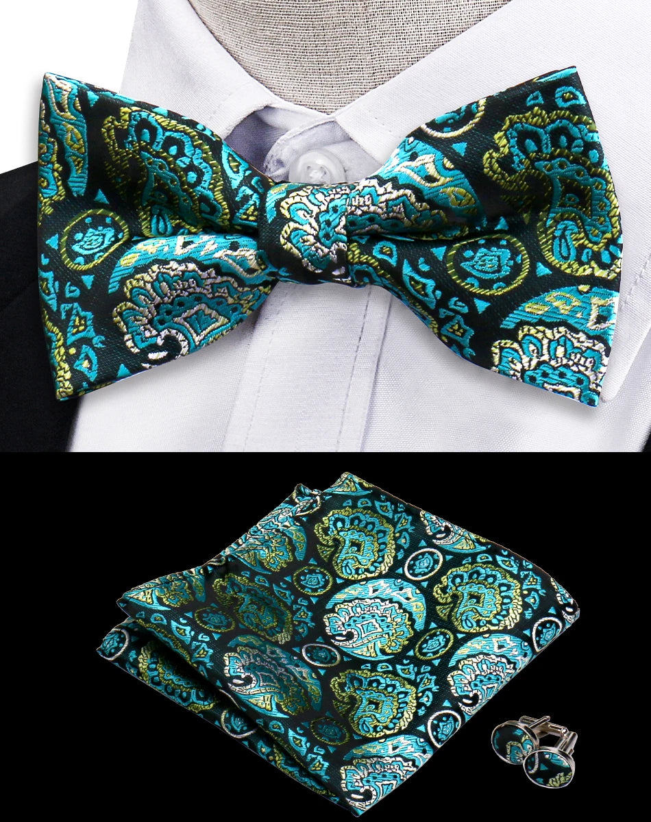 3pcs Bow Tie For Men Bowtie Handkerchief Cufflink Set For Shirts Fit Business Wedding Butterfly Paisley Pocket Square Bowtie Man