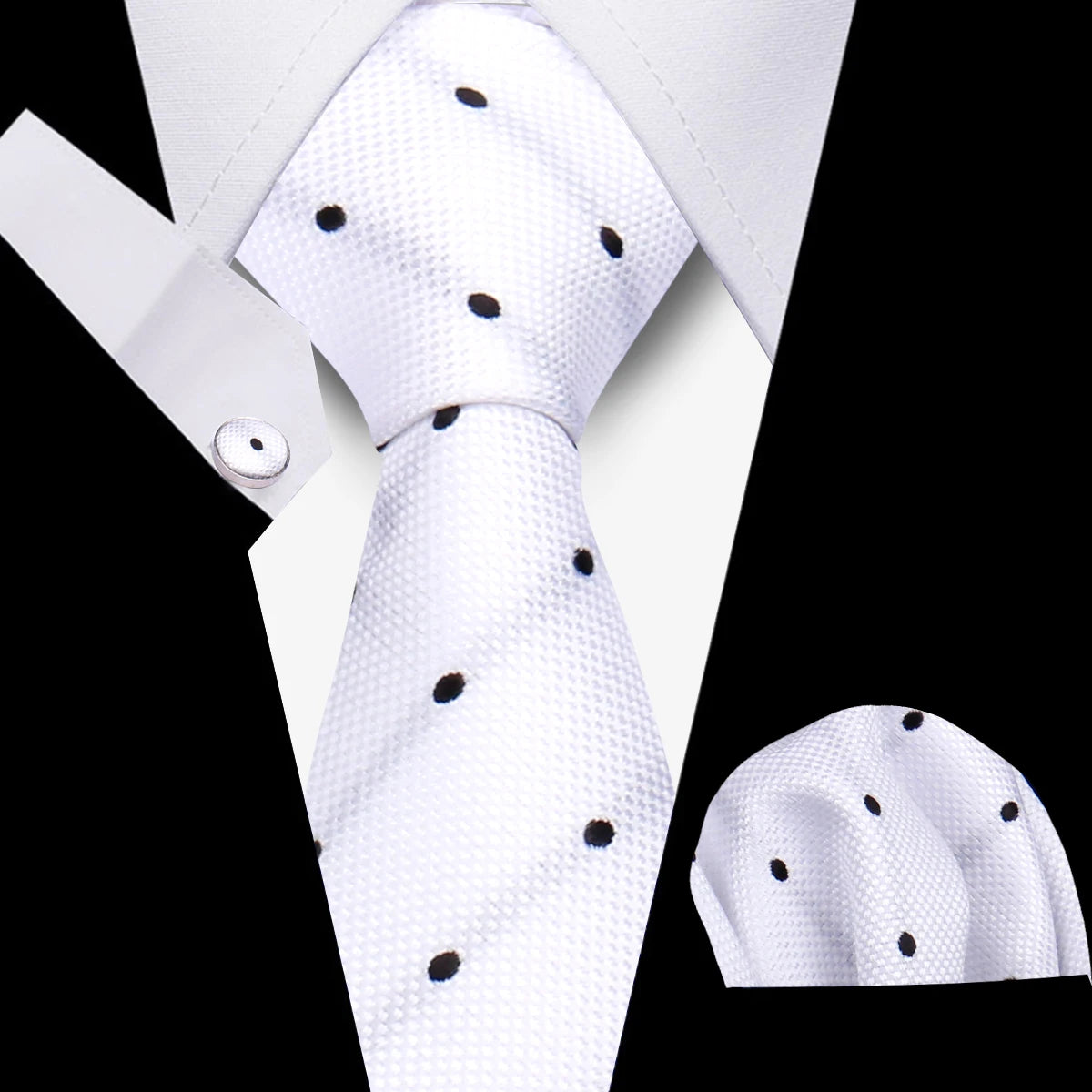 Tie Man Luxury Business Neck Tie For Mens Cufflinks Pocket Square Set 7.5cm Necktie For Wedding Party Shirts Sets White Cravats