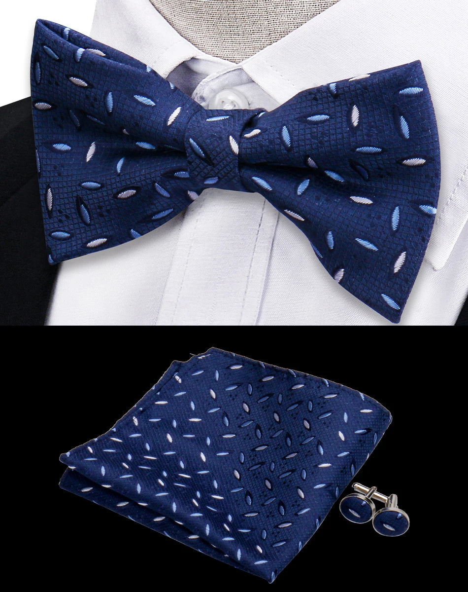 3pcs Bow Tie For Men Bowtie Handkerchief Cufflink Set For Shirts Fit Business Wedding Butterfly Paisley Pocket Square Bowtie Man