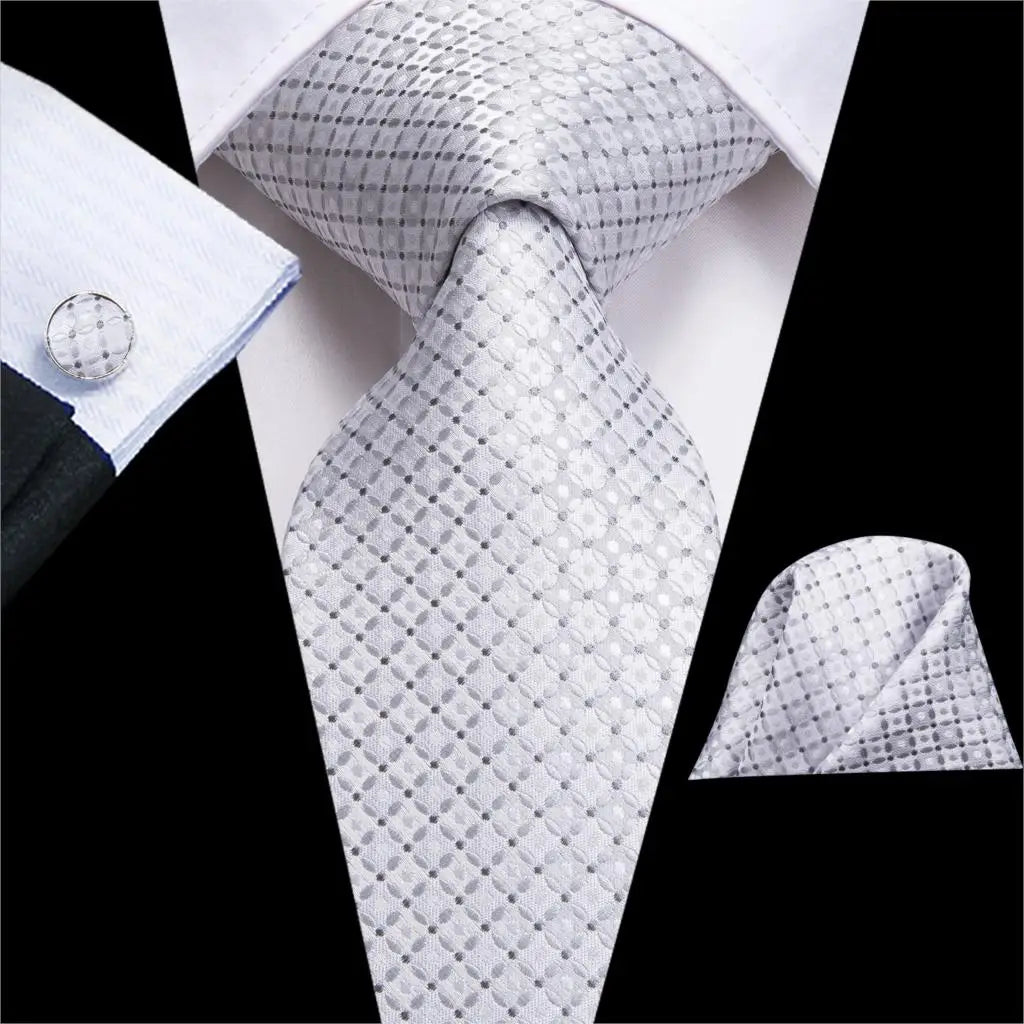 Hi-Tie Luxury Silver Novelty Men Tie Gravata Silk Wedding Necktie For Men Hanky Cufflink Set Fashion Design BusinessDropshipping