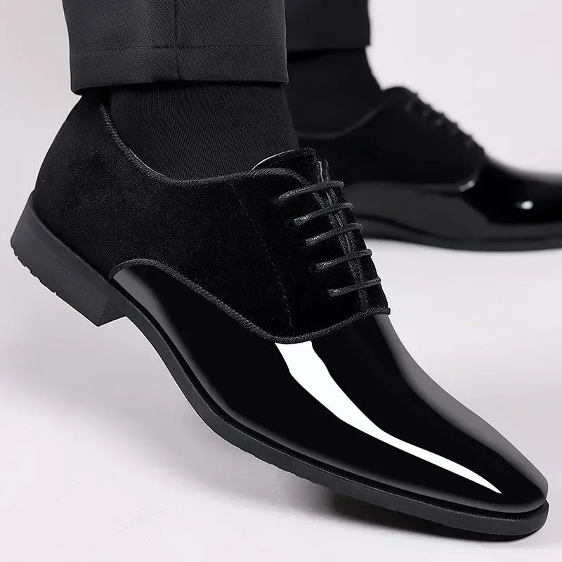 Men Black Patent Leather Shoes Casual Business Shoes Lace Up Formal Office Work Shoes Men Party Wedding Oxford Shoes