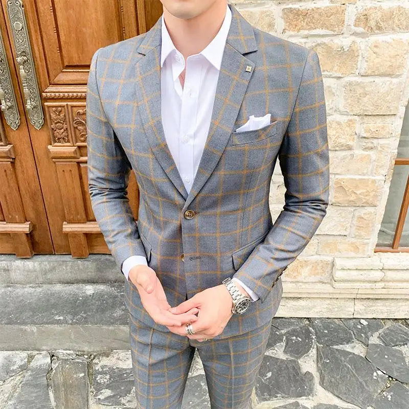 Men's Slim Fit Business Suit High Quality Boutique Fashion Two-Piece Set Handsome Trend Banquet Four Seasons Trousers Included