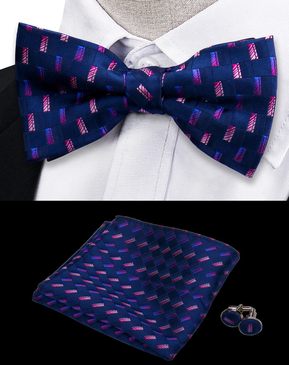3pcs Bow Tie For Men Bowtie Handkerchief Cufflink Set For Shirts Fit Business Wedding Butterfly Paisley Pocket Square Bowtie Man