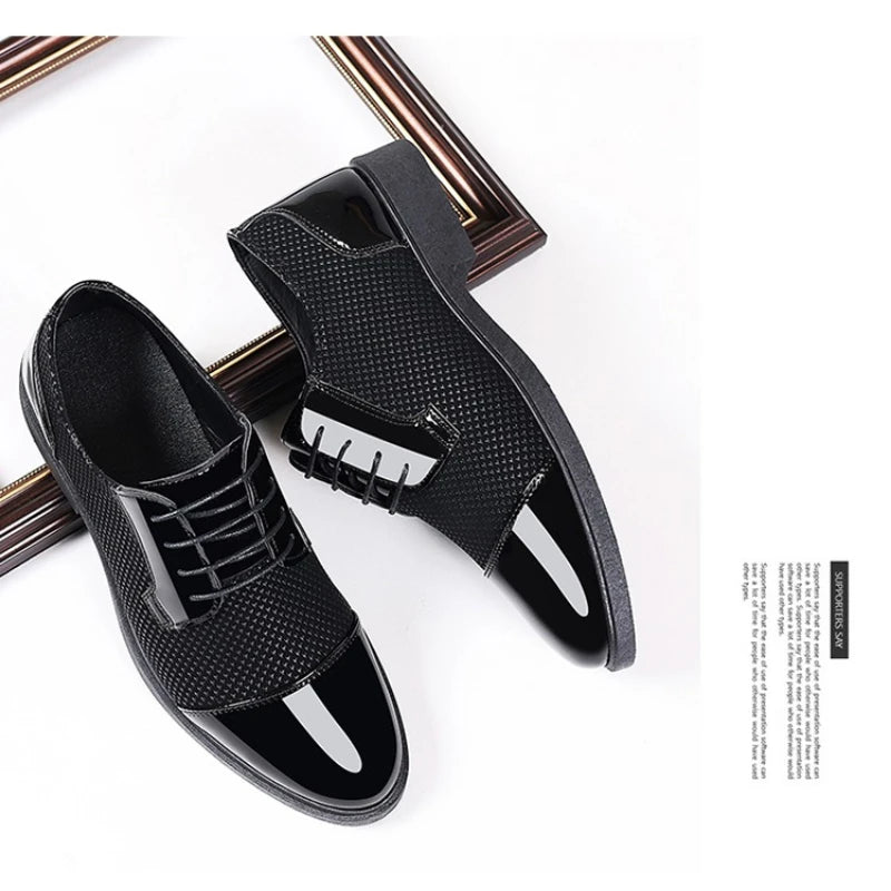 Shiny Formal Shoes Men Business Leather Shoes Oxford Breathable Patent Leather Dress Shoes Men Office Wedding Flats Formal Shoes