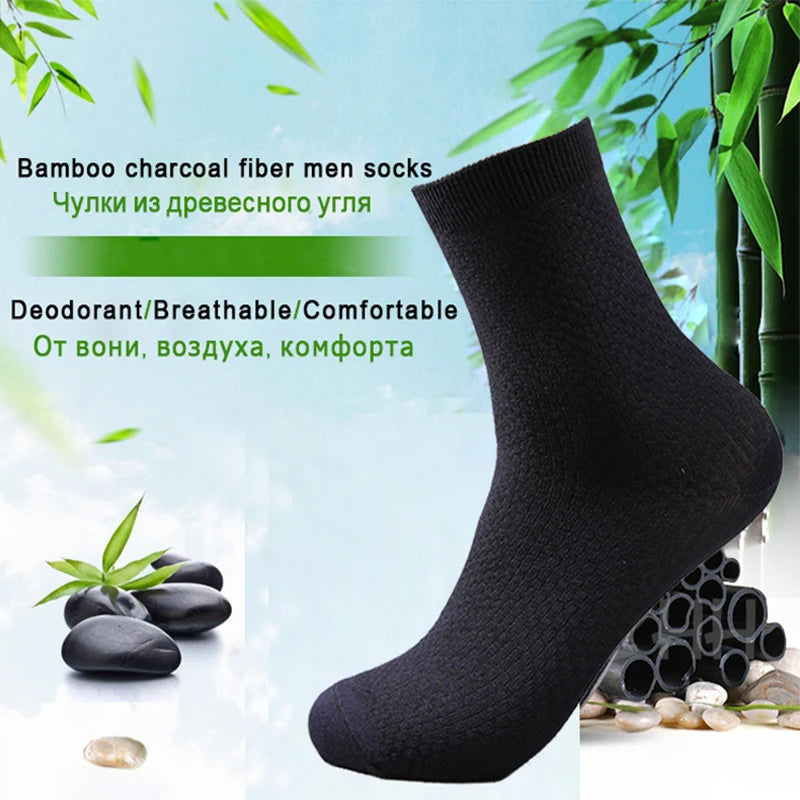 5 Pairs Bamboo Fiber Men's Socks Classic Business Crew Socks Spring Autumn Casual Comfortable Breathable Compression Bamboo Sox
