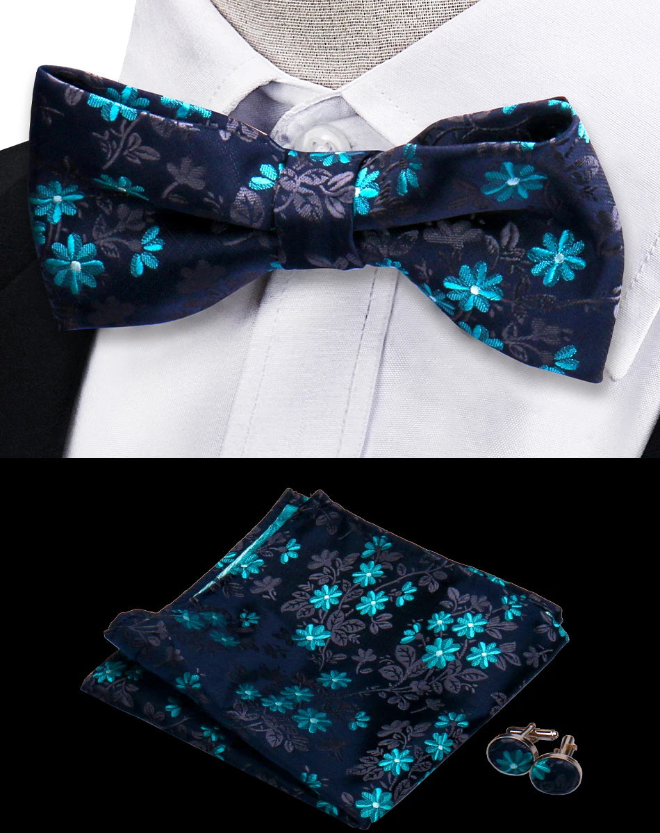 3pcs Bow Tie For Men Bowtie Handkerchief Cufflink Set For Shirts Fit Business Wedding Butterfly Paisley Pocket Square Bowtie Man