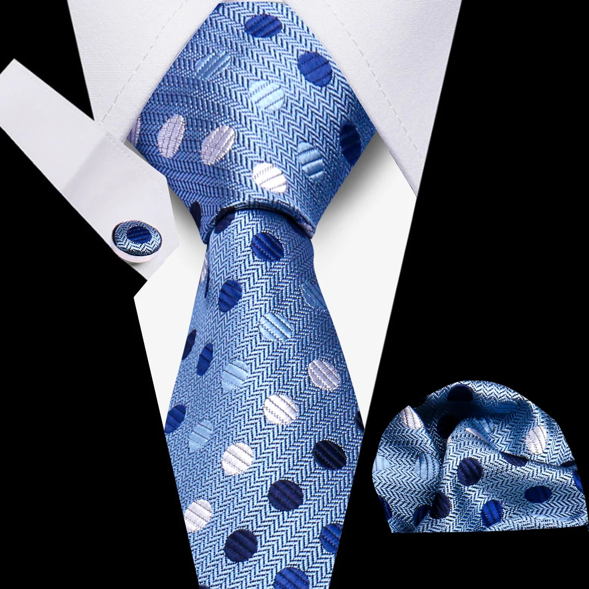 Tie Man Luxury Business Neck Tie For Mens Cufflinks Pocket Square Set 7.5cm Necktie For Wedding Party Shirts Sets White Cravats