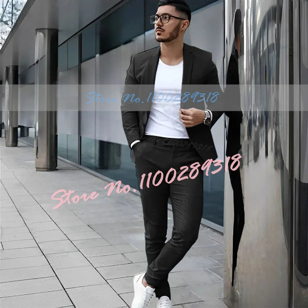 Gray Men's Suit 2 Piece Suit Summer Casual Jacket Pants Formal Wedding Tuxedo Groom Clothes Custom Color Blazer XS-5XL