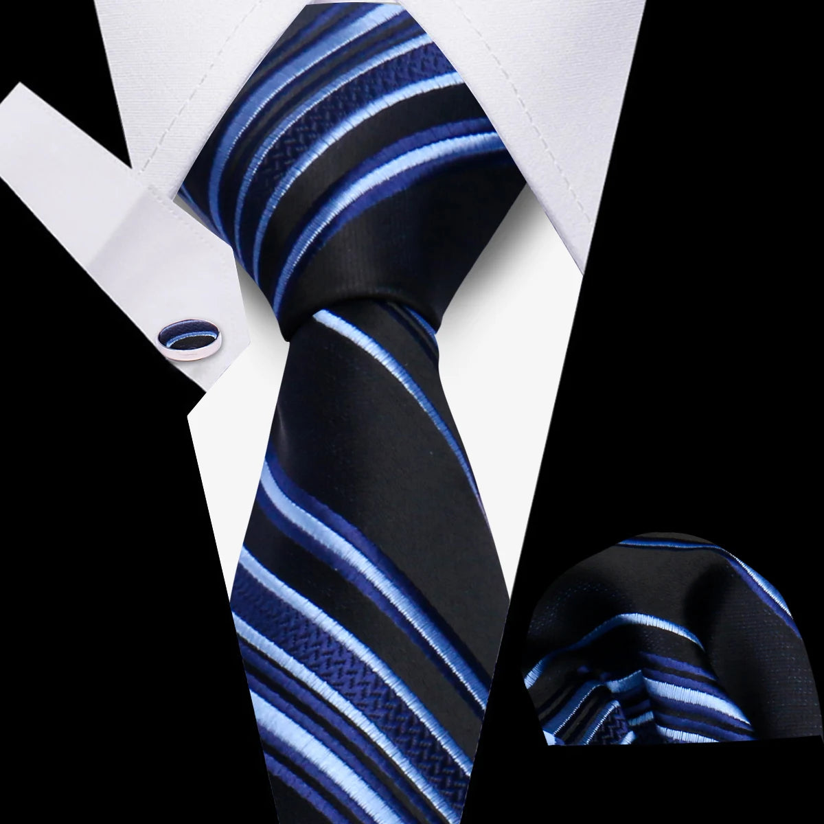 Tie Man Luxury Business Neck Tie For Mens Cufflinks Pocket Square Set 7.5cm Necktie For Wedding Party Shirts Sets White Cravats