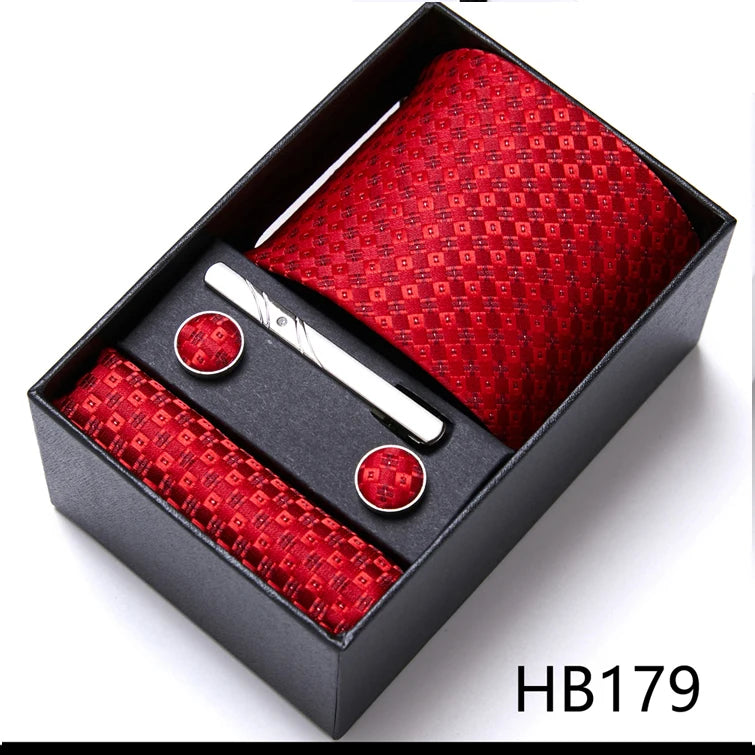 Jacquard Fashion Brand Tie Pocket Squares Set For Men Tie Handkerchief  Cufflink Necktie Gift Box Fit Wedding Holiday Workplace