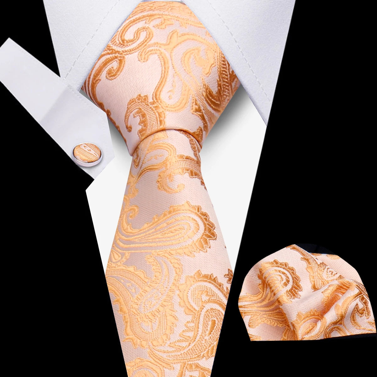 Tie Man Luxury Business Neck Tie For Mens Cufflinks Pocket Square Set 7.5cm Necktie For Wedding Party Shirts Sets White Cravats