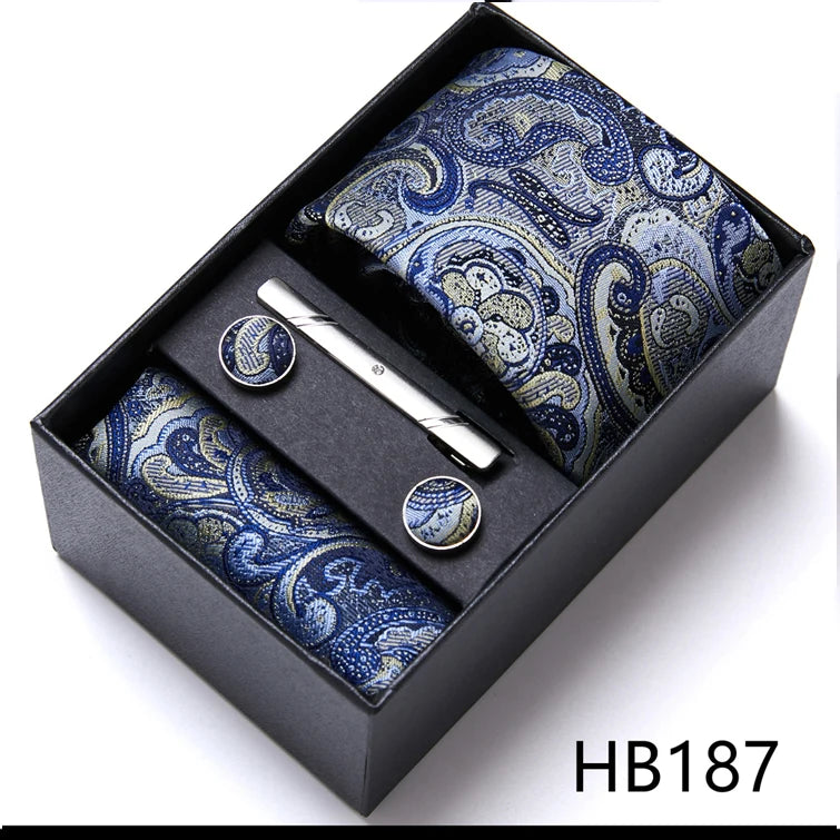 Jacquard Fashion Brand Tie Pocket Squares Set For Men Tie Handkerchief  Cufflink Necktie Gift Box Fit Wedding Holiday Workplace