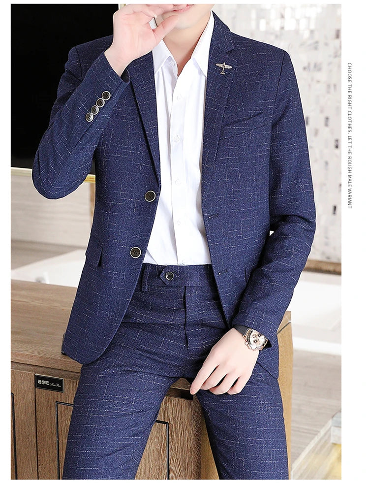 Fashion new (suit + trousers) boutique business British dress casual party slim trend handsome two-piece suit