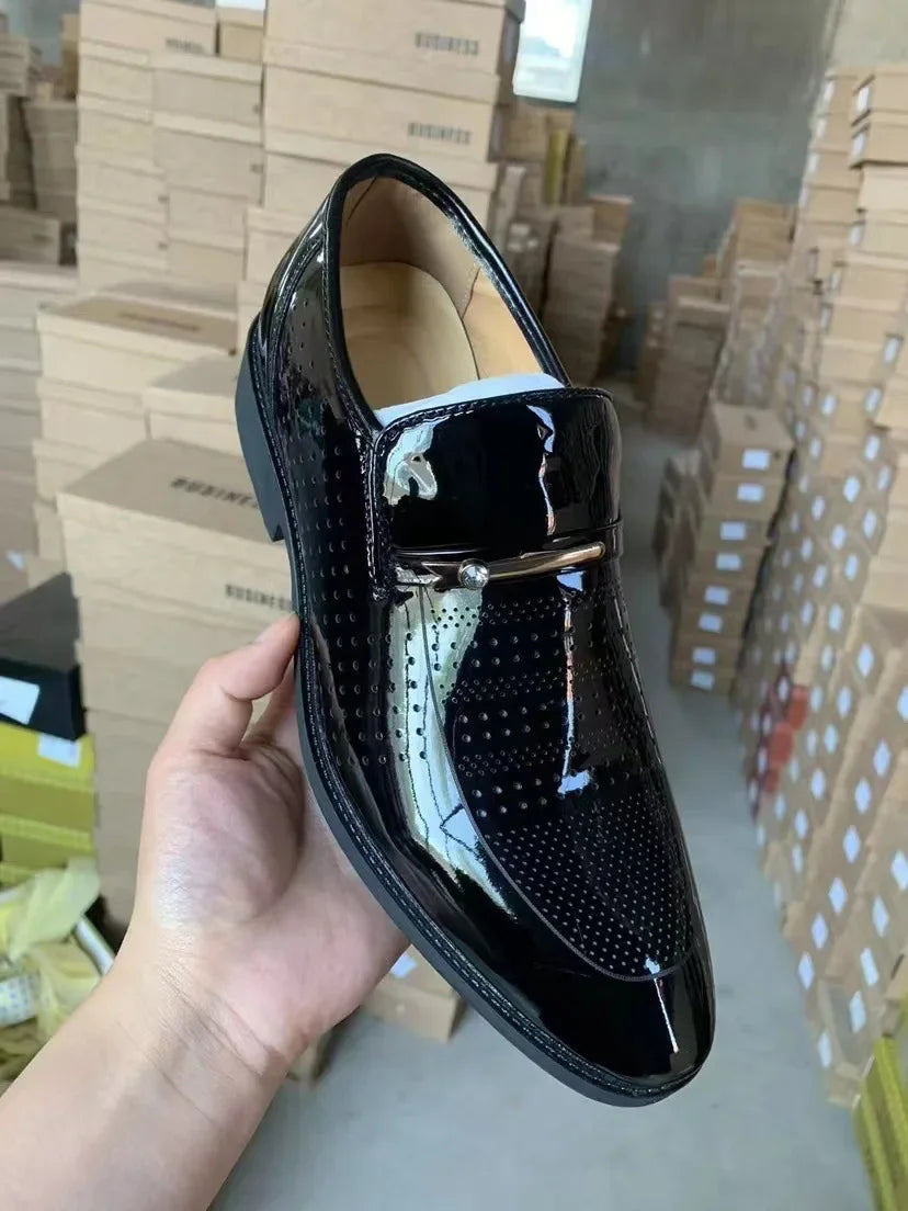 Men Patent Leather Shoes Business Shoes Casual Pointed Toe Slip on Loafers Men Luxury Party Wedding Plus Size Shoes
