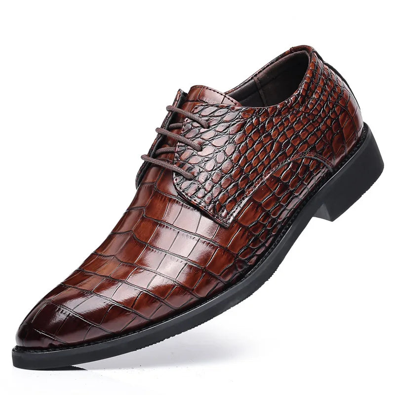 Crocodile Skin Luxury Brand Men's Leather Shoes Lace Pointy Derby Oxford Print Casual Men's Dress Shoes Wedding Party Shoes