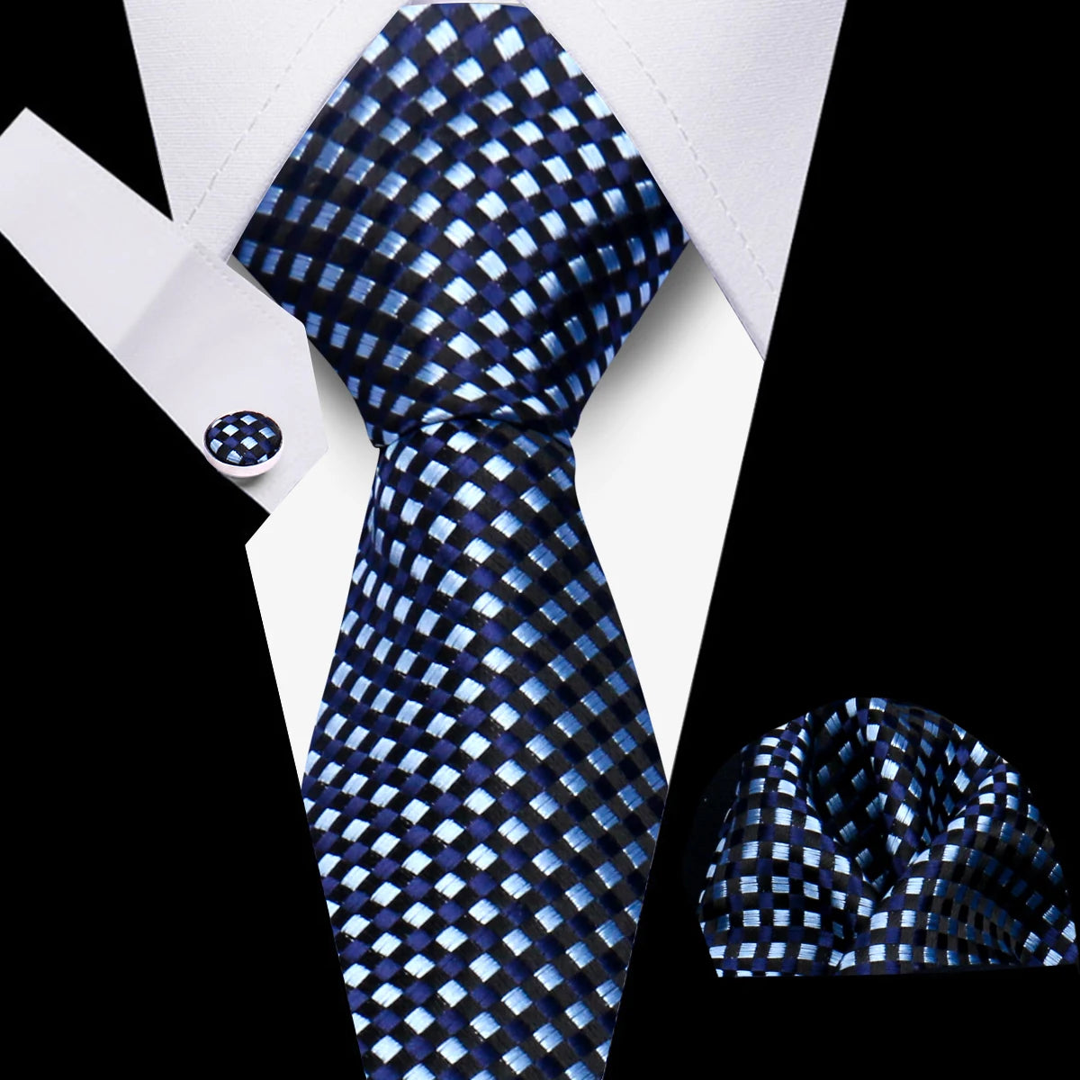 Tie Man Luxury Business Neck Tie For Mens Cufflinks Pocket Square Set 7.5cm Necktie For Wedding Party Shirts Sets White Cravats