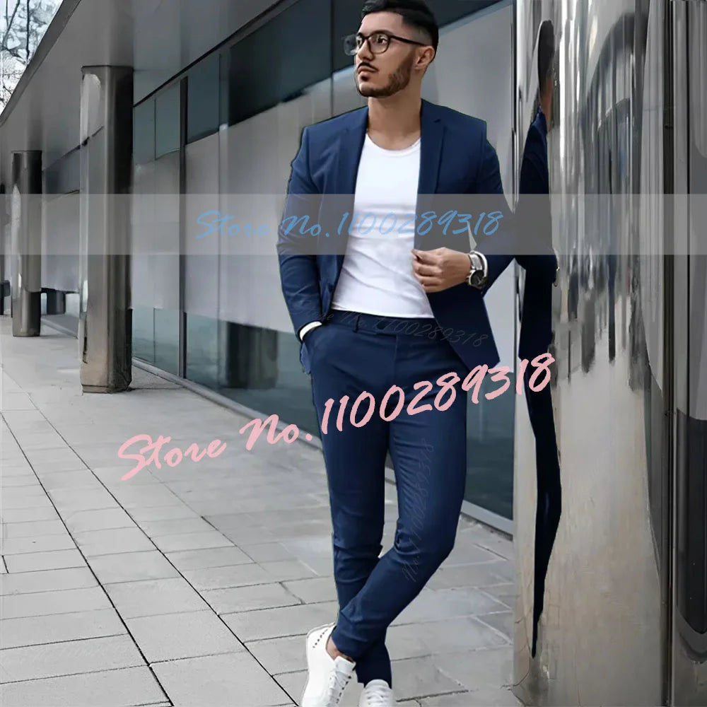 Gray Men's Suit 2 Piece Suit Summer Casual Jacket Pants Formal Wedding Tuxedo Groom Clothes Custom Color Blazer XS-5XL