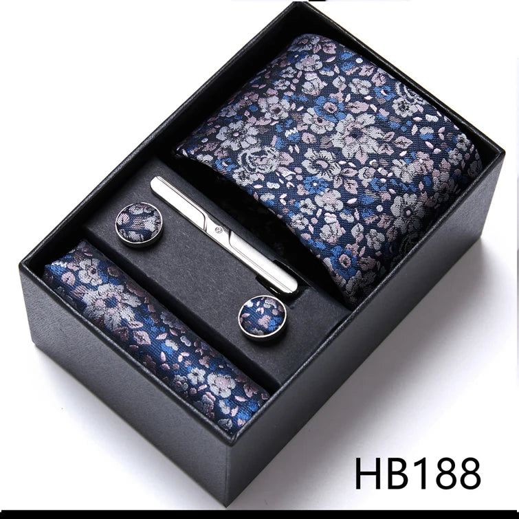 Jacquard Fashion Brand Tie Pocket Squares Set For Men Tie Handkerchief  Cufflink Necktie Gift Box Fit Wedding Holiday Workplace
