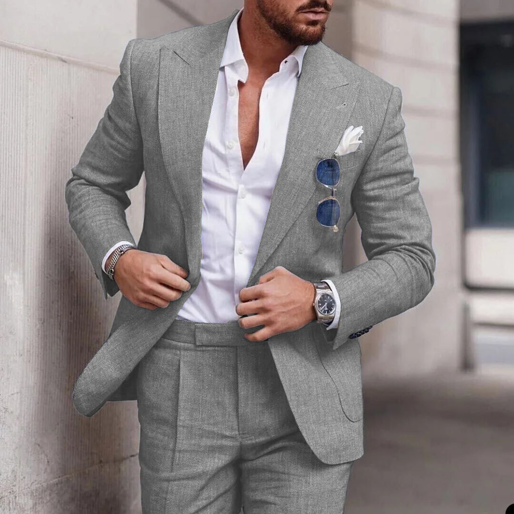 Linen Suit Wedding Suits for Men 2023 Luxury Lapel Collar Top+pants 2 Piece Set Single-breasted Flax Trajes Elegante Para Hombre