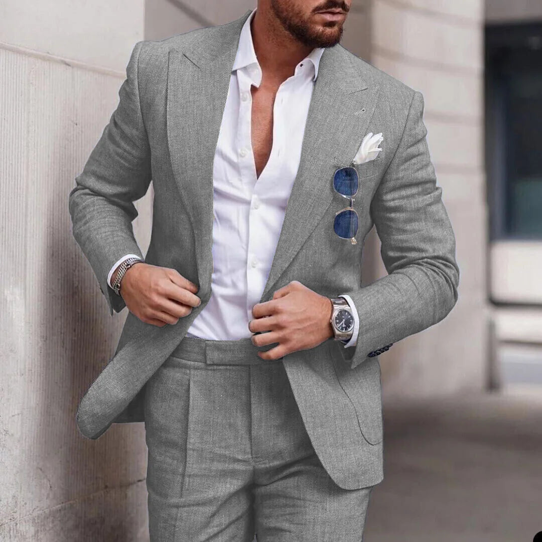 Linen Suit Wedding Suits for Men 2023 Luxury Lapel Collar Top+pants 2 Piece Set Single-breasted Flax Trajes Elegante Para Hombre
