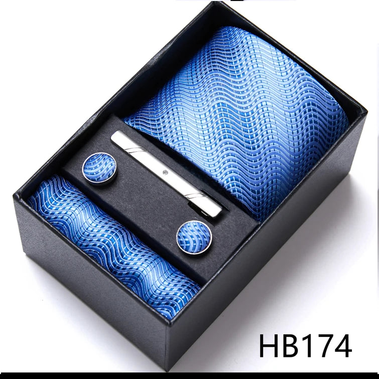 Jacquard Fashion Brand Tie Pocket Squares Set For Men Tie Handkerchief  Cufflink Necktie Gift Box Fit Wedding Holiday Workplace