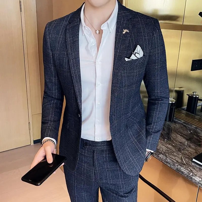 Men's Slim Fit Business Suit High Quality Boutique Fashion Two-Piece Set Handsome Trend Banquet Four Seasons Trousers Included