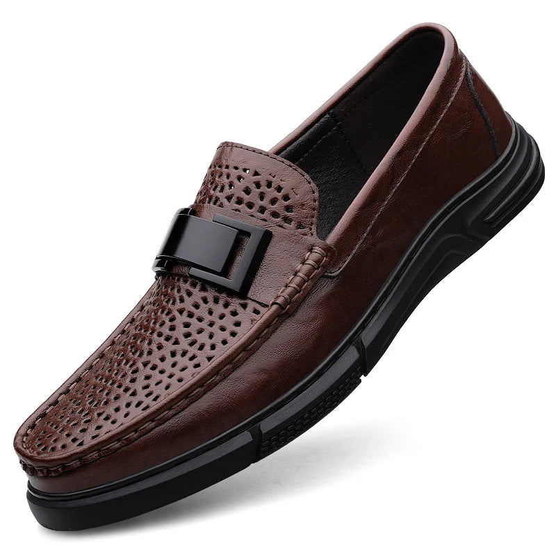 Men's Patent Leather Loafers  Business Shoes Hollowed Out and Breathable Men's Genuine Leather Casual Shoes Big Size 47 48