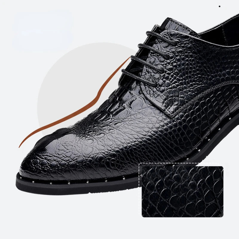 Genuine Leather Men Shoes Luxury Crocodile skin Men's Dress Shoes Lace-Up Wedding Party Shoe Business Office Men Oxfords Shoes