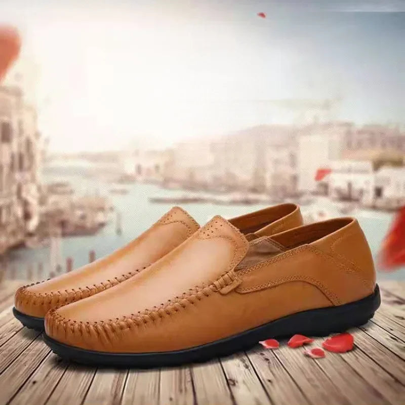 Shoes Men Leather Spring Loafers Slip on Business Casual Leather Shoes Classic Soft Moccasins Hombre Breathable Flats Shoes
