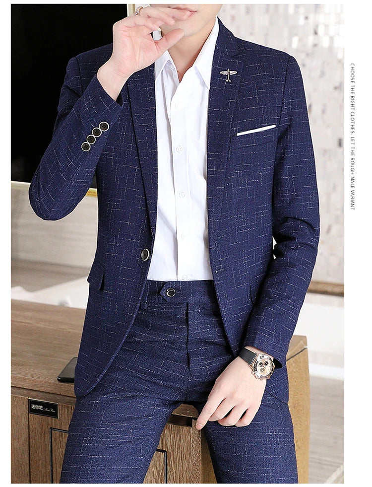 Fashion new (suit + trousers) boutique business British dress casual party slim trend handsome two-piece suit