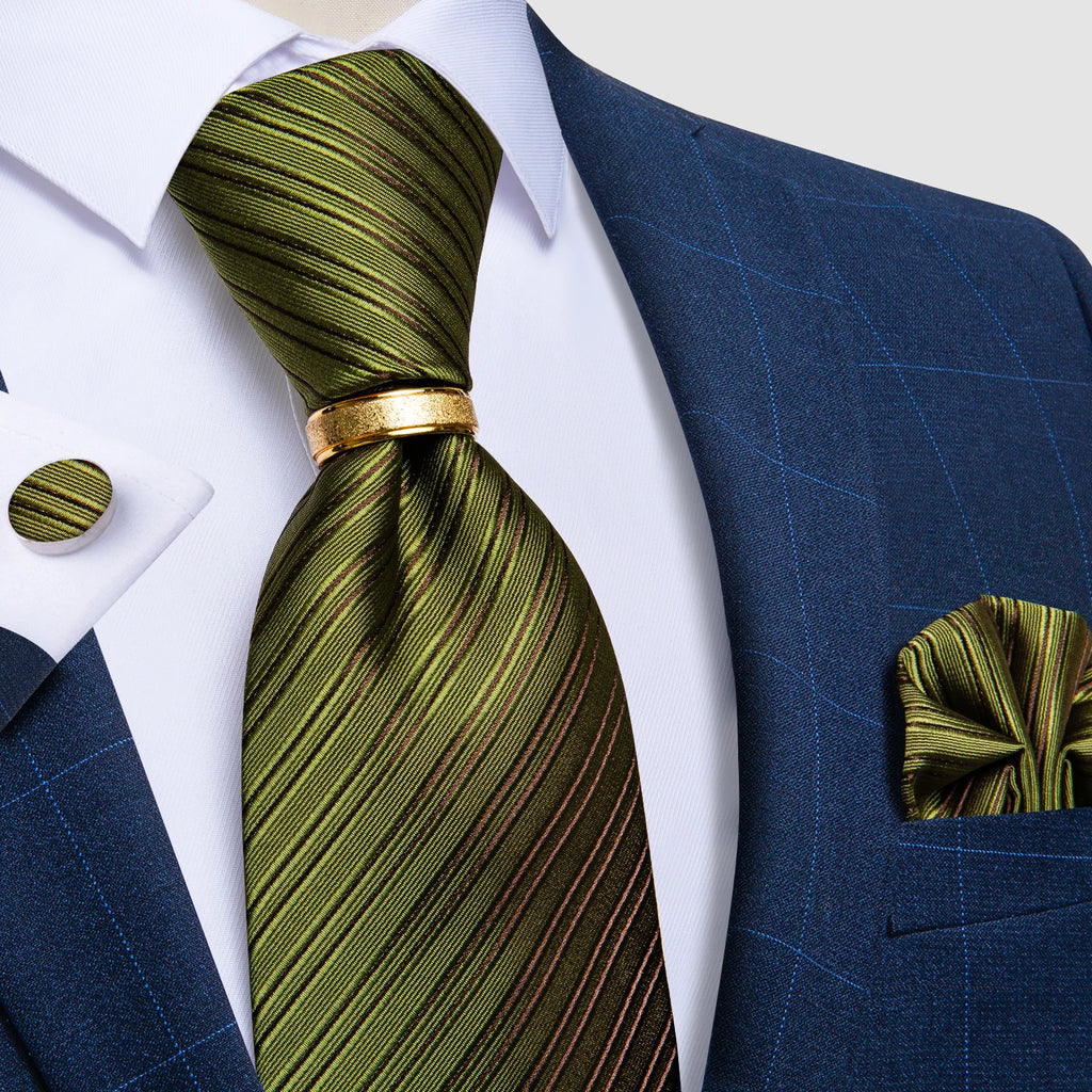 Pink blue Striped Men's Ties Business Wedding Neck Tie Pocket Square Cufflinks Tie Ring Men's Gift Gravata DiBanGu