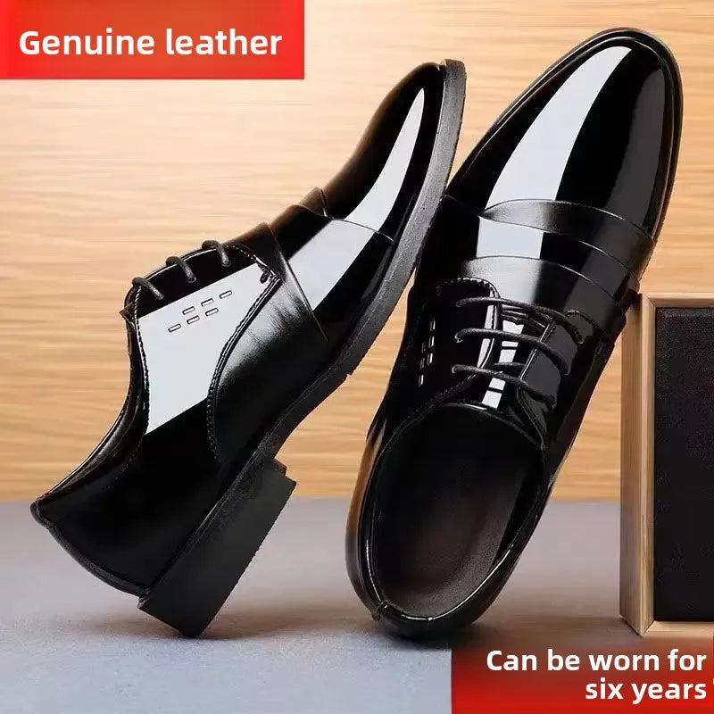 Wenzhou Genuine Leather Men's Casual Shoes Sharp Toe Polished Leather Business Formal Shoes Versatile Comfortable Breathable