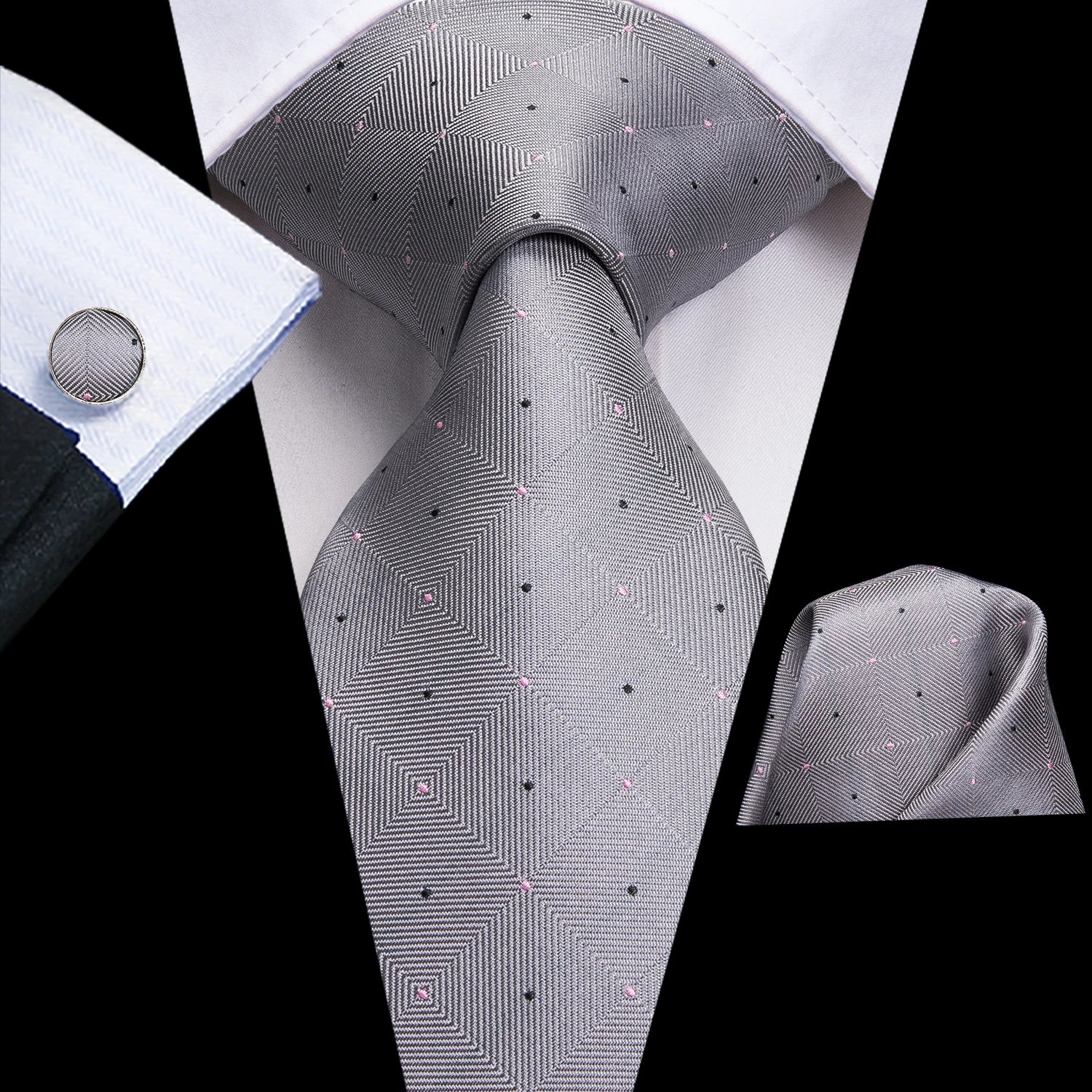 Hi-Tie Luxury Silver Novelty Men Tie Gravata Silk Wedding Necktie For Men Hanky Cufflink Set Fashion Design BusinessDropshipping