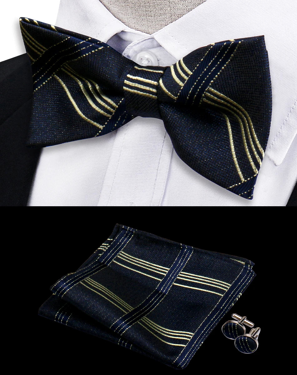 3pcs Bow Tie For Men Bowtie Handkerchief Cufflink Set For Shirts Fit Business Wedding Butterfly Paisley Pocket Square Bowtie Man
