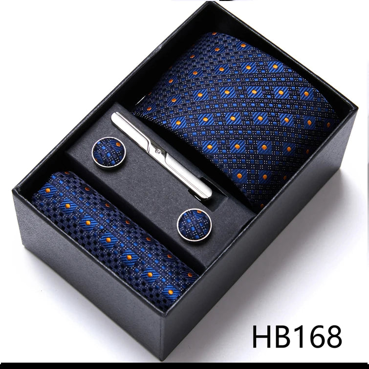Jacquard Fashion Brand Tie Pocket Squares Set For Men Tie Handkerchief  Cufflink Necktie Gift Box Fit Wedding Holiday Workplace