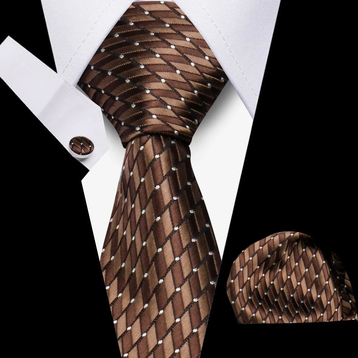 Tie Man Luxury Business Neck Tie For Mens Cufflinks Pocket Square Set 7.5cm Necktie For Wedding Party Shirts Sets White Cravats