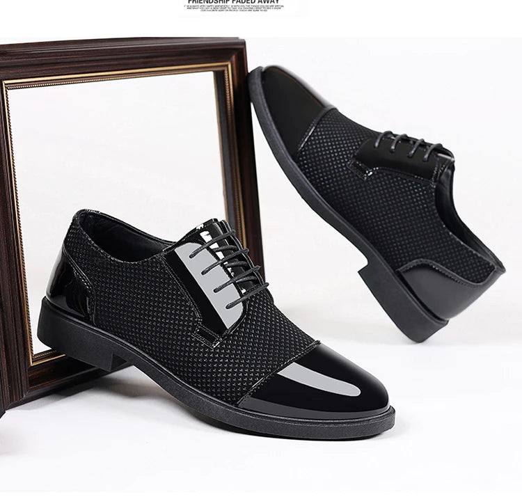 Shiny Formal Shoes Men Business Leather Shoes Oxford Breathable Patent Leather Dress Shoes Men Office Wedding Flats Formal Shoes