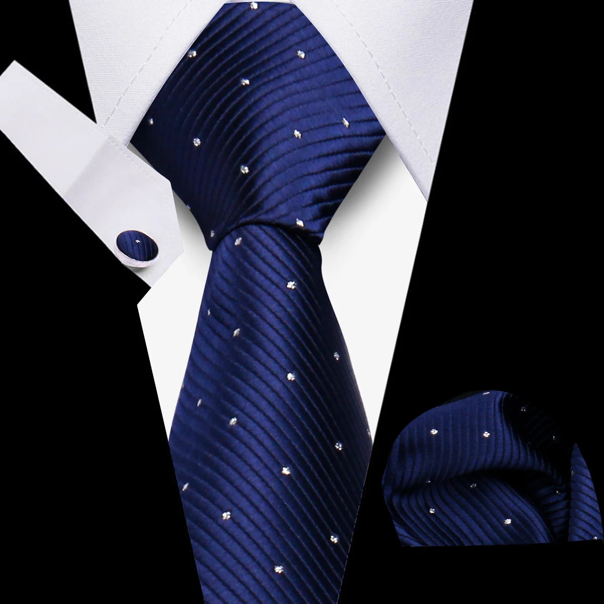 Tie Man Luxury Business Neck Tie For Mens Cufflinks Pocket Square Set 7.5cm Necktie For Wedding Party Shirts Sets White Cravats