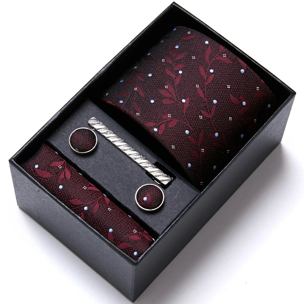 Jacquard Fashion Brand Tie Pocket Squares Set For Men Tie Handkerchief  Cufflink Necktie Gift Box Fit Wedding Holiday Workplace