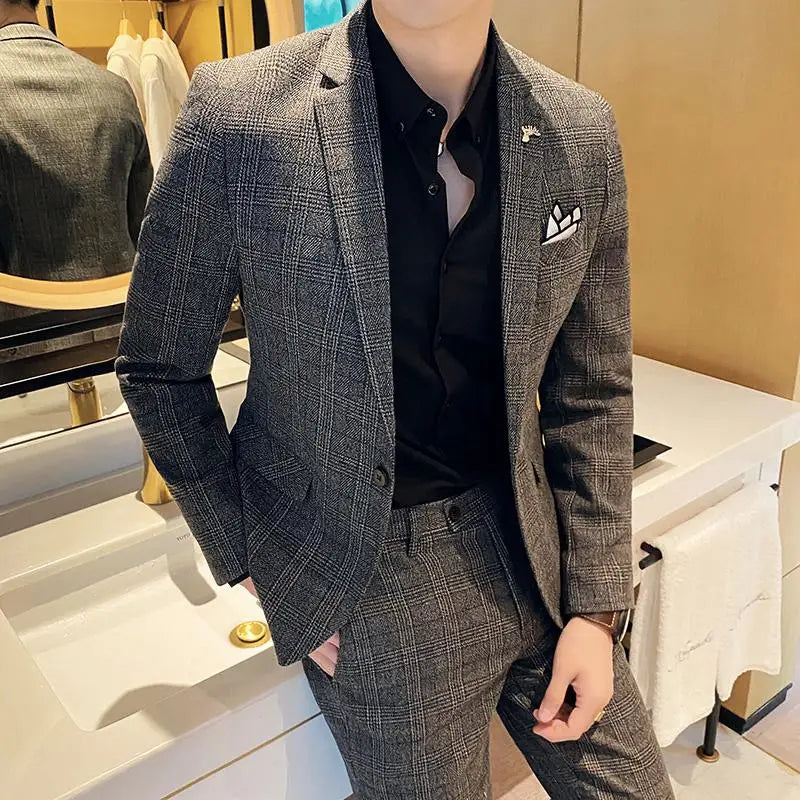 Men's Slim Fit Business Suit High Quality Boutique Fashion Two-Piece Set Handsome Trend Banquet Four Seasons Trousers Included