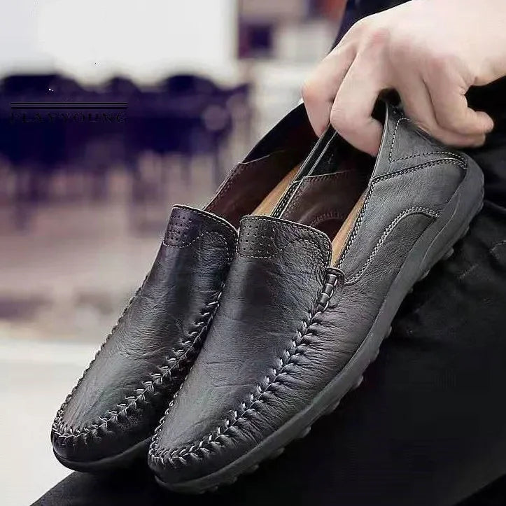 Shoes Men Leather Spring Loafers Slip on Business Casual Leather Shoes Classic Soft Moccasins Hombre Breathable Flats Shoes