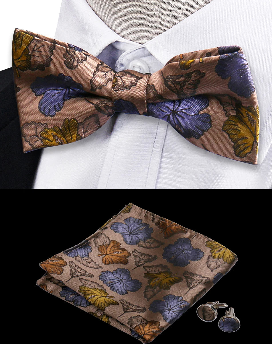 3pcs Bow Tie For Men Bowtie Handkerchief Cufflink Set For Shirts Fit Business Wedding Butterfly Paisley Pocket Square Bowtie Man