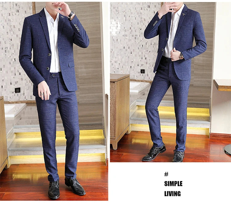 Fashion new (suit + trousers) boutique business British dress casual party slim trend handsome two-piece suit